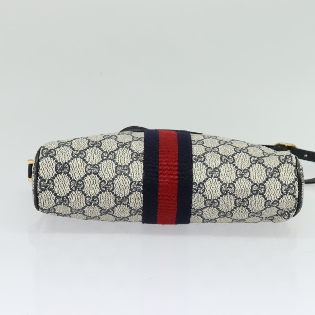 GUCCI GG Supreme Shoulder Bag PVC Navy Gold Auth BA617