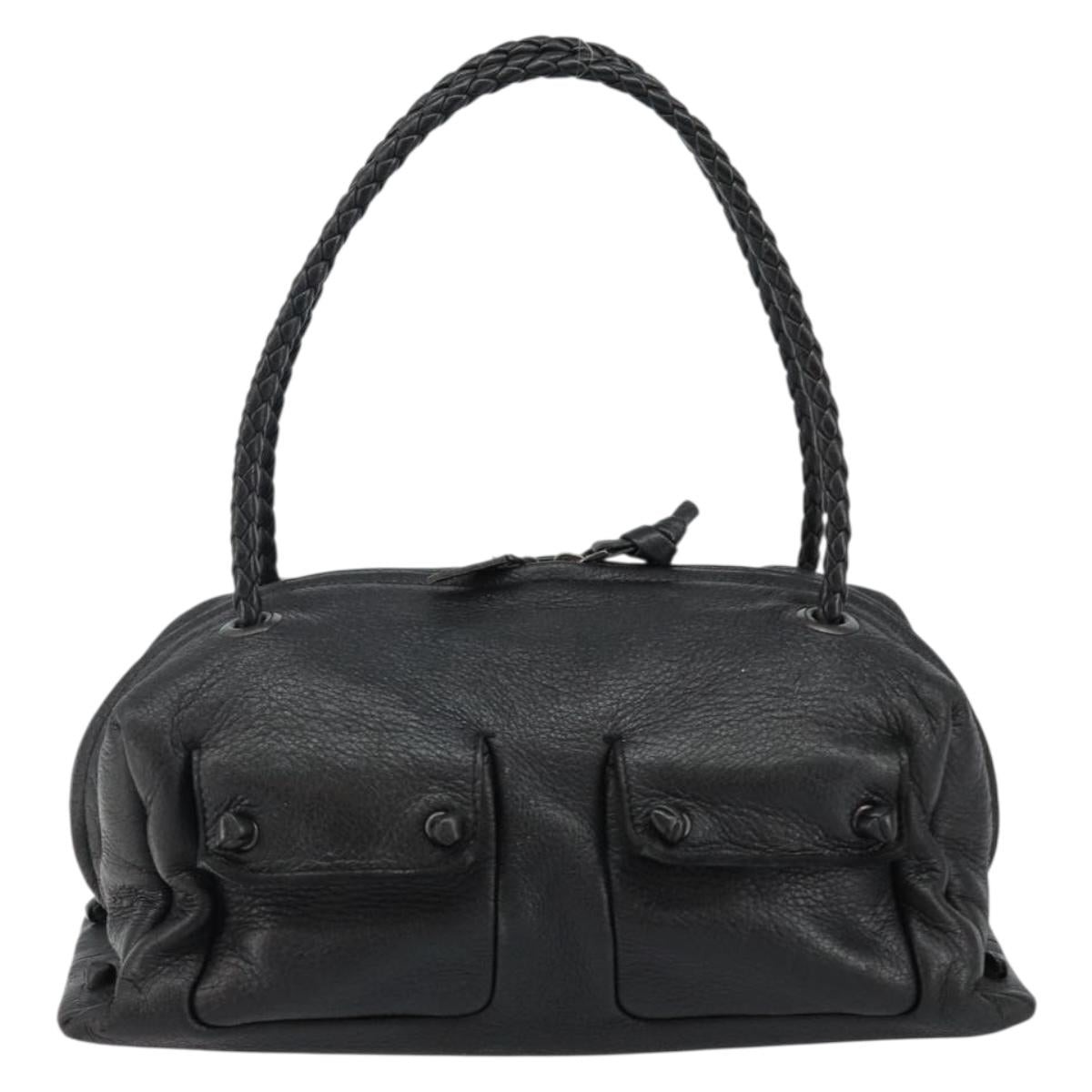 BOTTEGA VENETA Hand Bag Leather Black 131695 Auth BA6172