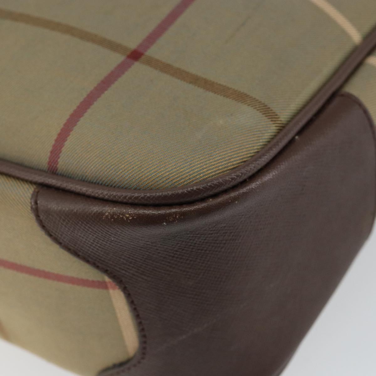 Burberrys Nova Check Hand Bag Canvas Leather Beige Gold Auth BA6175