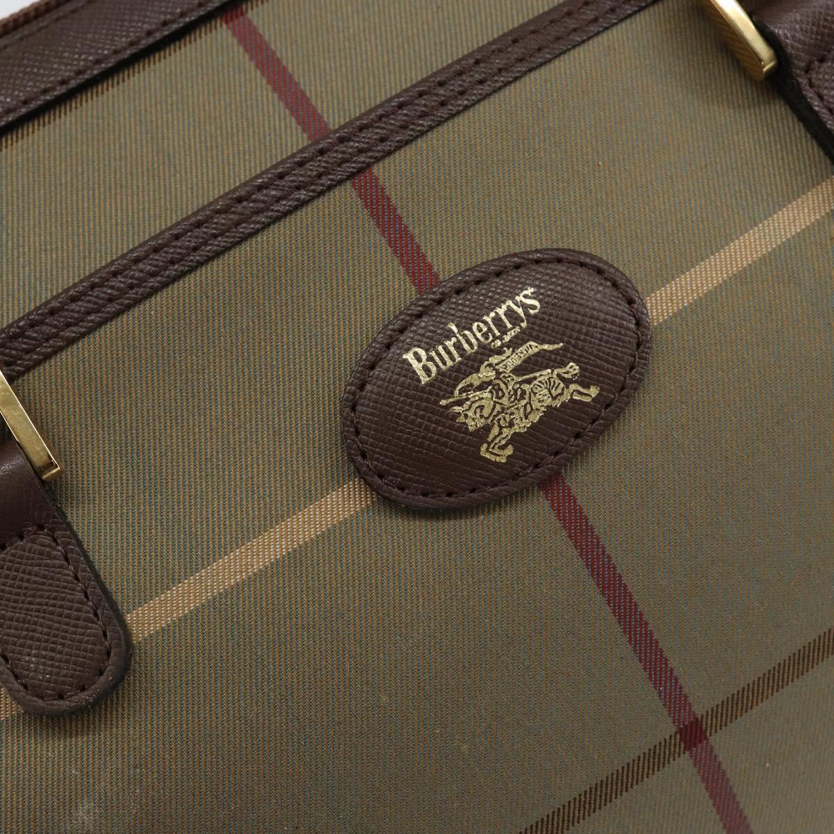 Burberrys Nova Check Hand Bag Canvas Leather Beige Gold Auth BA6175