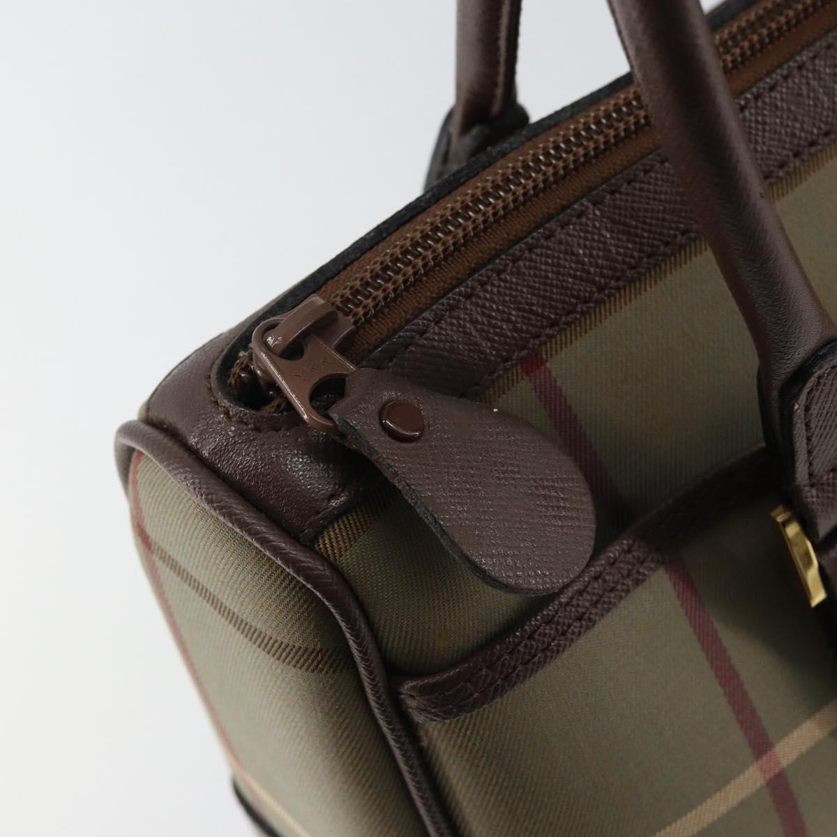 Burberrys Nova Check Hand Bag Canvas Leather Beige Gold Auth BA6175