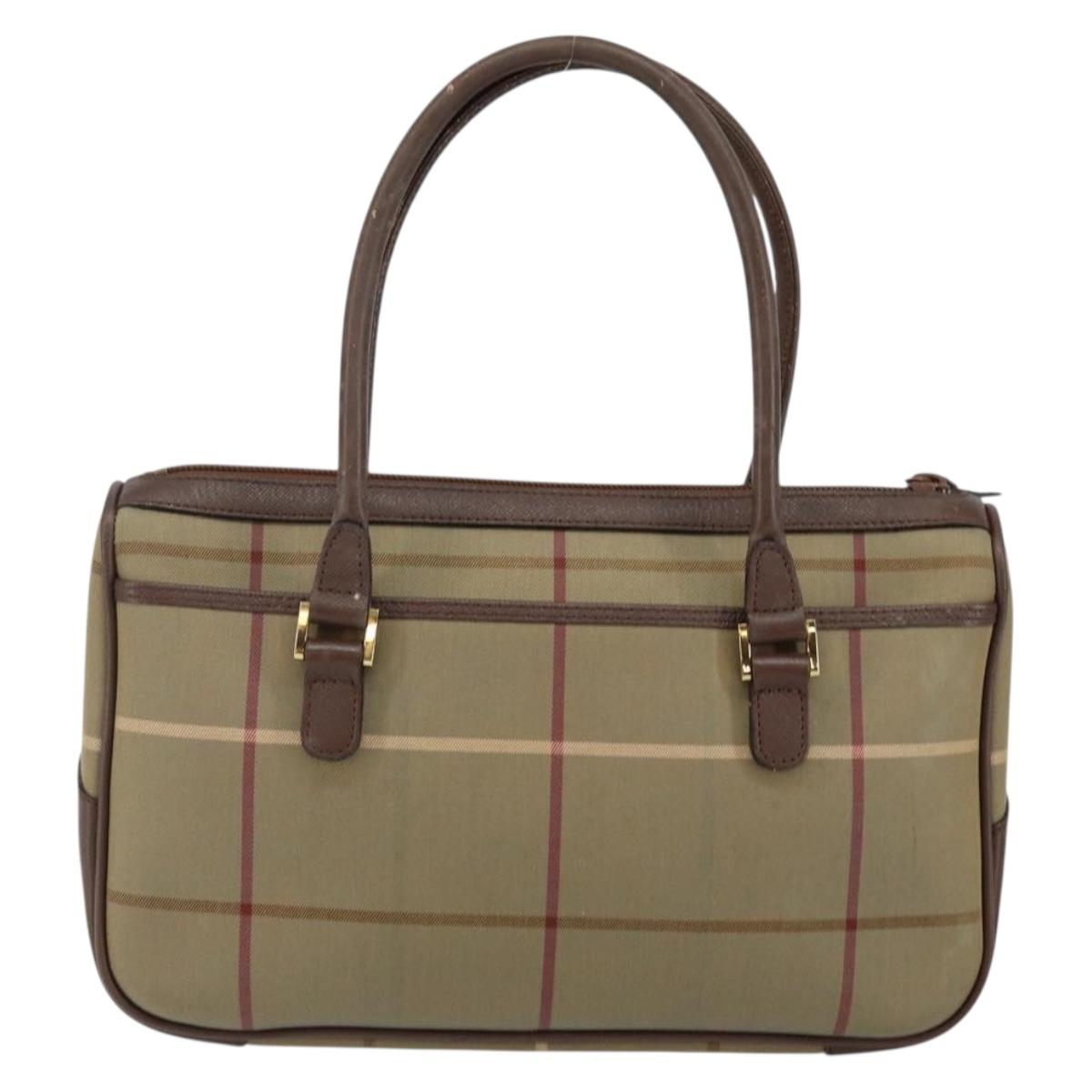 Burberrys Nova Check Hand Bag Canvas Leather Beige Gold Auth BA6175