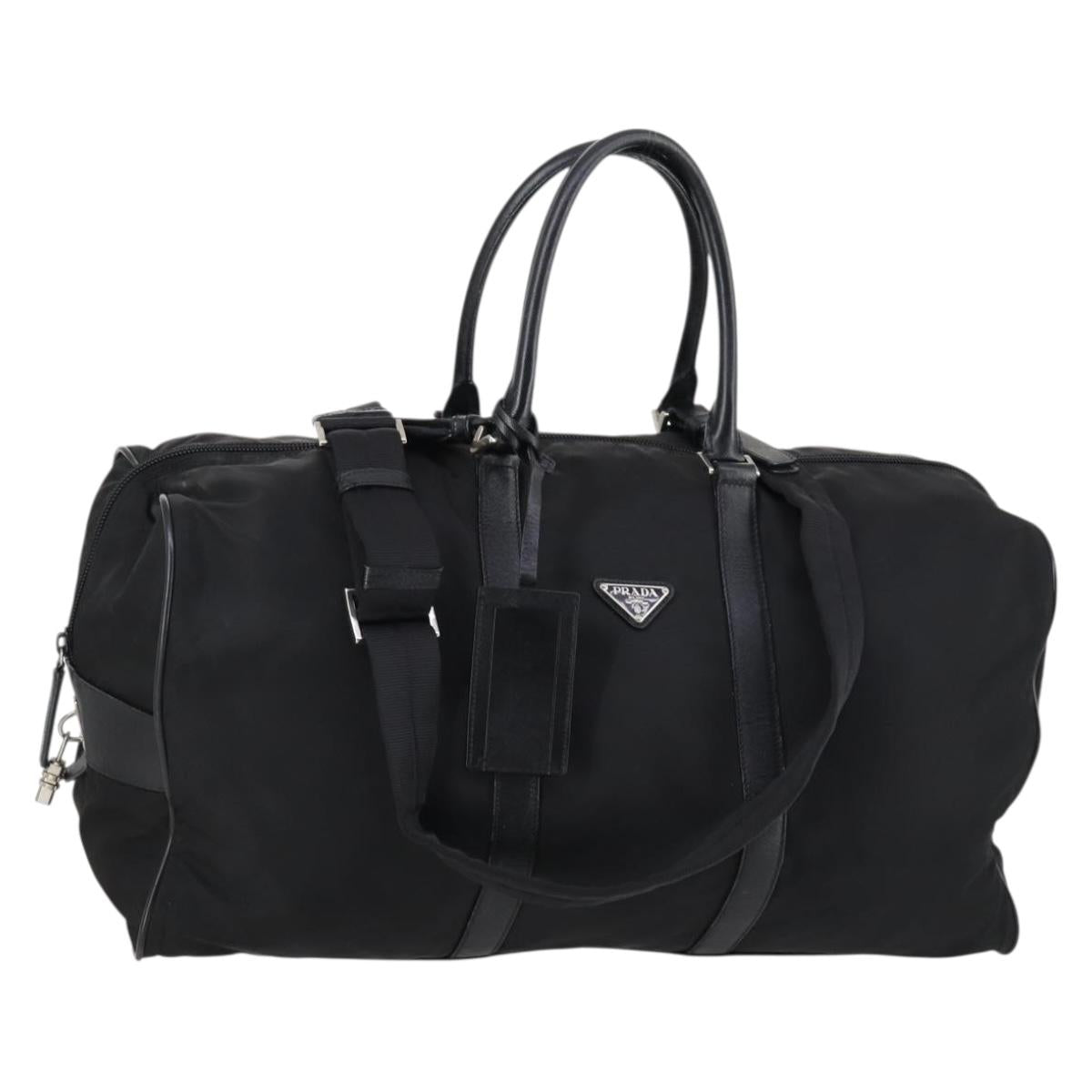 PRADA Boston Bag Nylon 2way Black Silver Auth BA6184