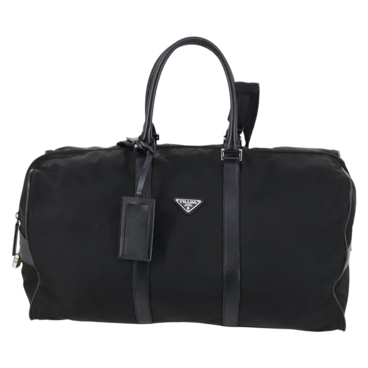 PRADA Boston Bag Nylon 2way Black Silver Auth BA6184