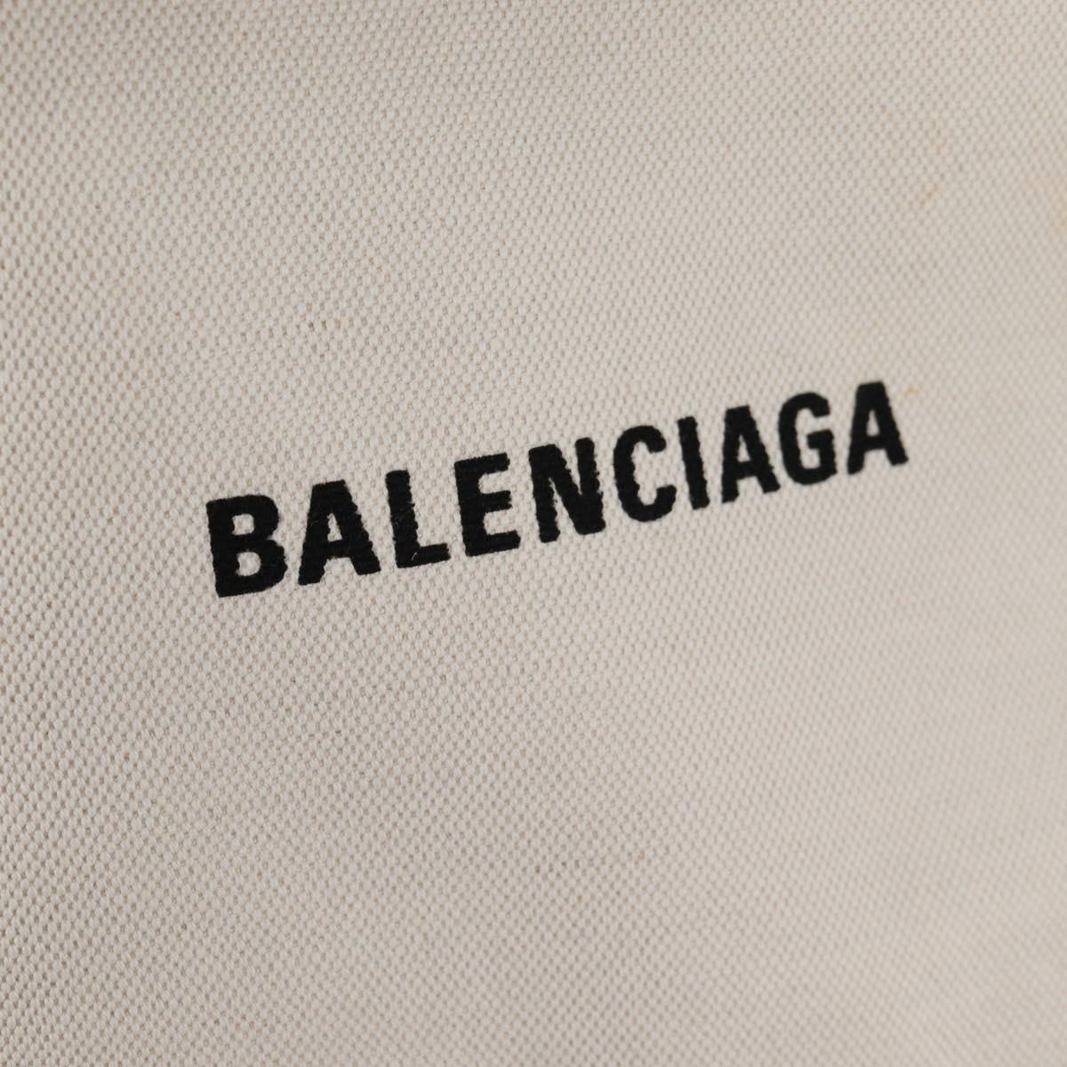 BALENCIAGA Navy Cabas S Bag Canvas Leather White Black 339933 Auth BA6186M