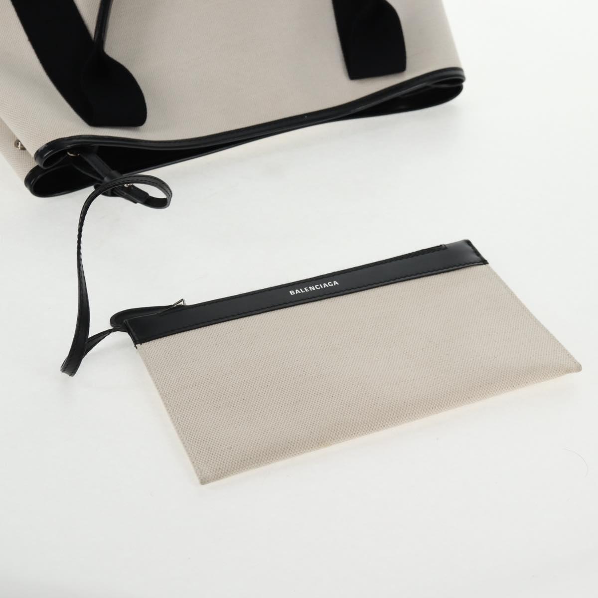 BALENCIAGA Navy Cabas S Bag Canvas Leather White Black 339933 Auth BA6186M