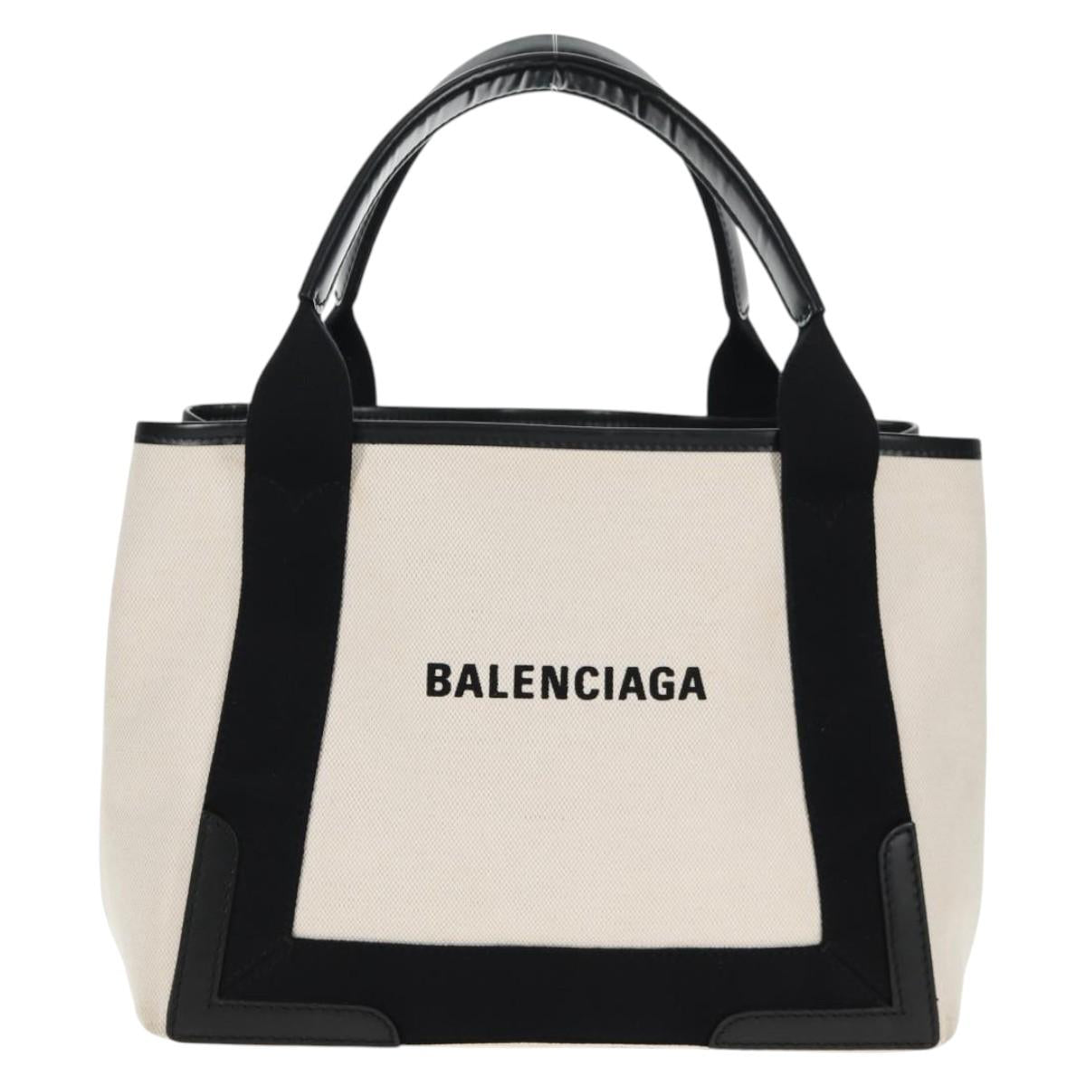 BALENCIAGA Navy Cabas S Bag Canvas Leather White Black 339933 Auth BA6186M