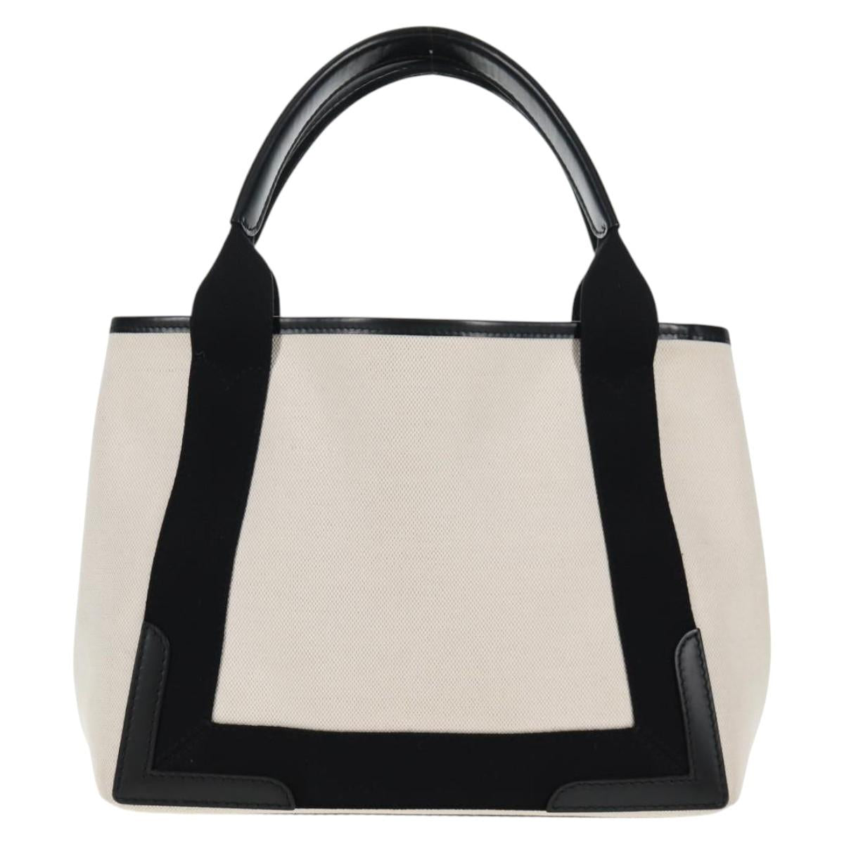 BALENCIAGA Navy Cabas S Bag Canvas Leather White Black 339933 Auth BA6186M