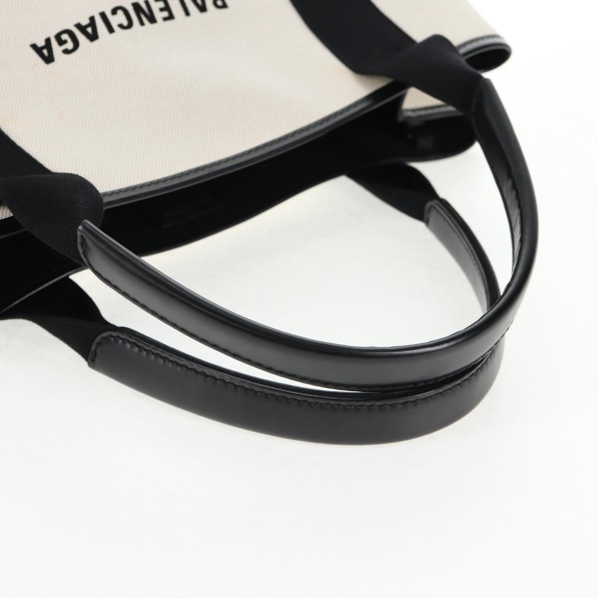 BALENCIAGA Navy Cabas S Bag Canvas Leather White Black 339933 Auth BA6186M