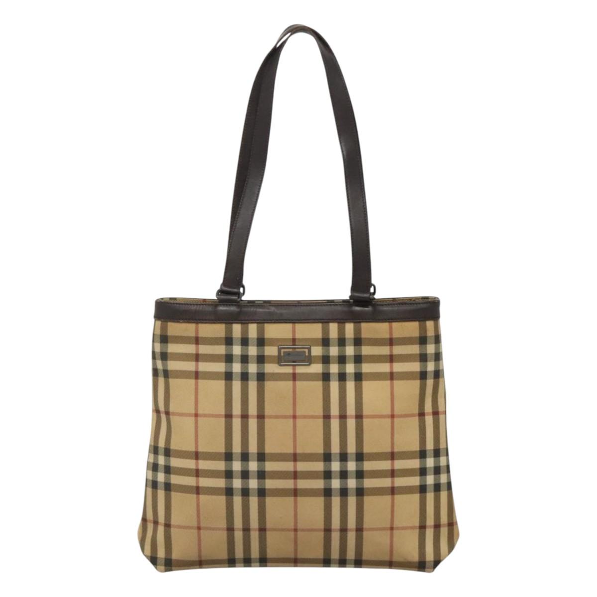 BURBERRY Nova Check Tote Bag PVC Beige Brown Auth BA619