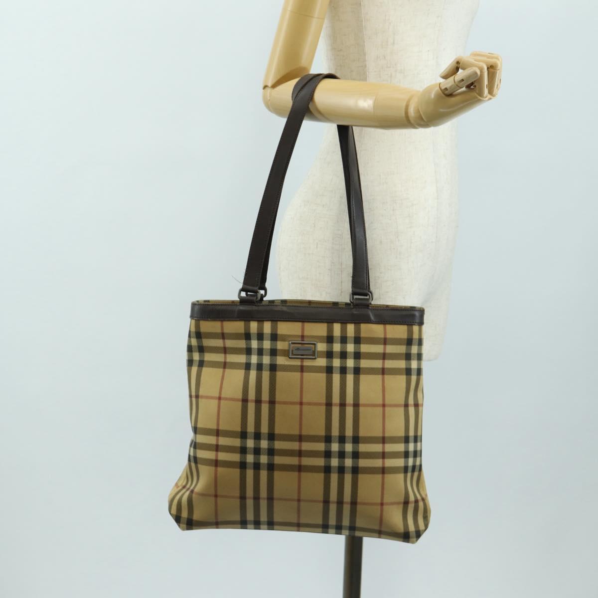 BURBERRY Nova Check Tote Bag PVC Beige Brown Auth BA619