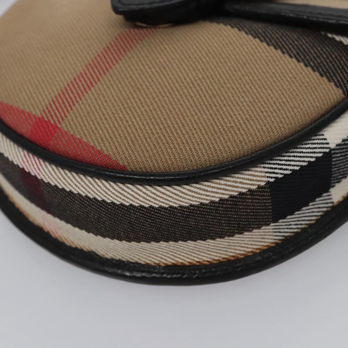 BURBERRY Nova Check Shoulder Bag Canvas Leather Beige Black gold Auth BA620