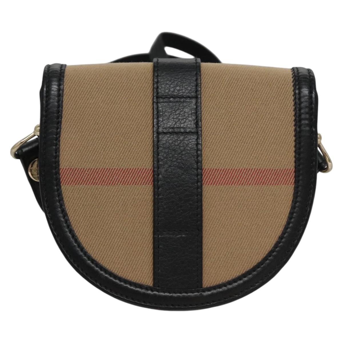 BURBERRY Nova Check Shoulder Bag Canvas Leather Beige Black gold Auth BA620