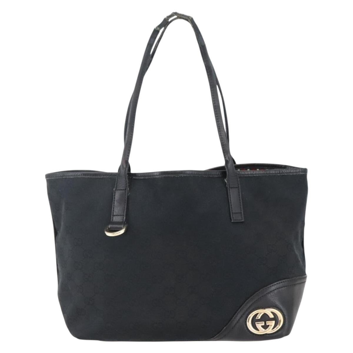 GUCCI GG Canvas Abbey Tote Bag Black Gold 169946 Auth BA6201