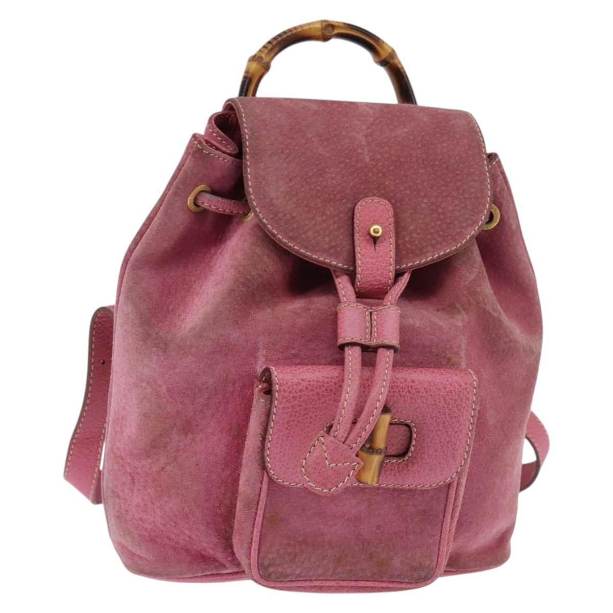 GUCCI Bamboo Backpack Suede Pink Gold 003 2034 0030 Auth BA6202