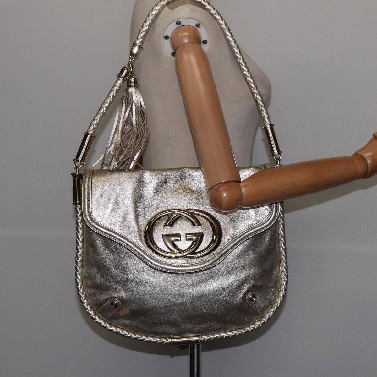GUCCI Interlocking Shoulder Bag Leather Champagne Gold 167732 Auth BA6203