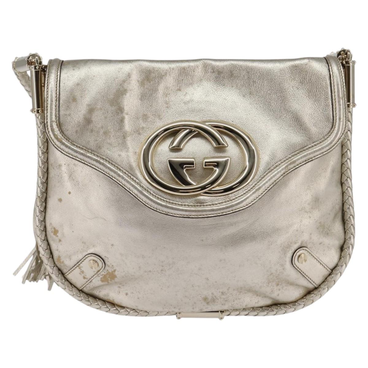 GUCCI Interlocking Shoulder Bag Leather Champagne Gold 167732 Auth BA6203