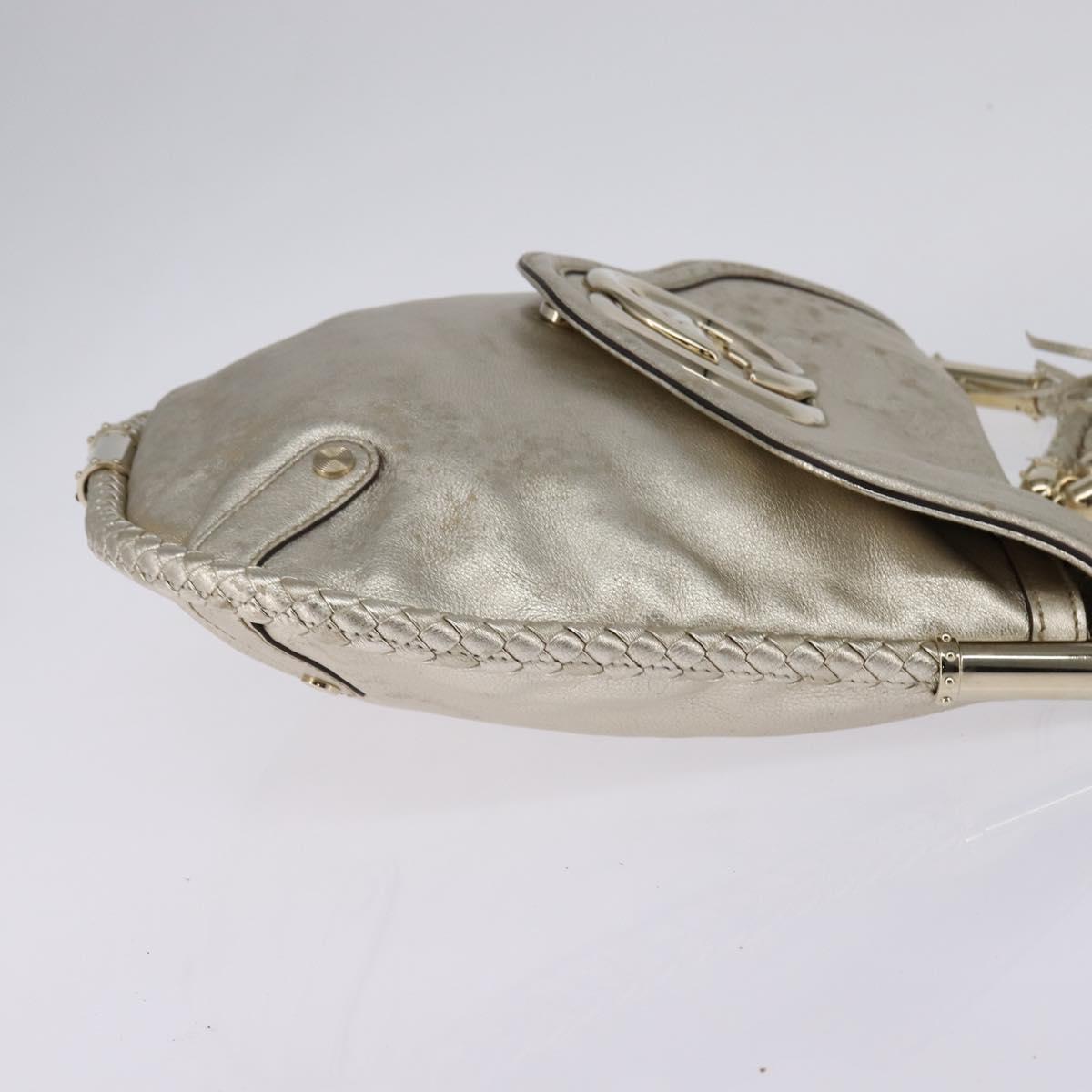 GUCCI Interlocking Shoulder Bag Leather Champagne Gold 167732 Auth BA6203