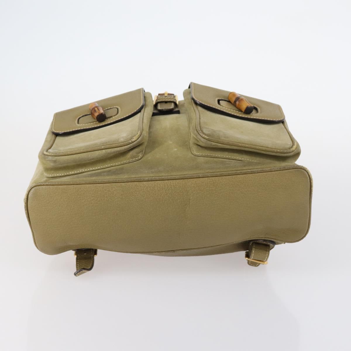 GUCCI Bamboo Backpack Suede Khaki Gold 003 58 0016 Auth BA6204
