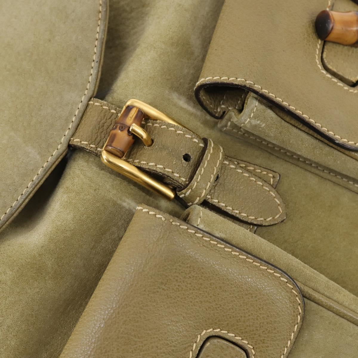GUCCI Bamboo Backpack Suede Khaki Gold 003 58 0016 Auth BA6204