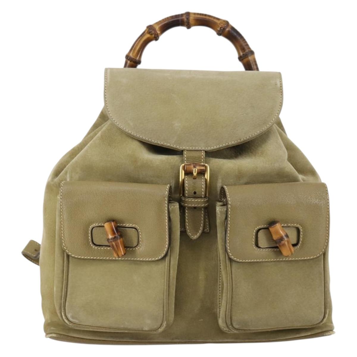 GUCCI Bamboo Backpack Suede Khaki Gold 003 58 0016 Auth BA6204