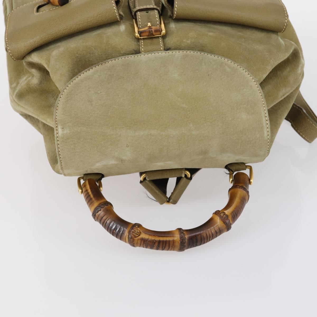 GUCCI Bamboo Backpack Suede Khaki Gold 003 58 0016 Auth BA6204