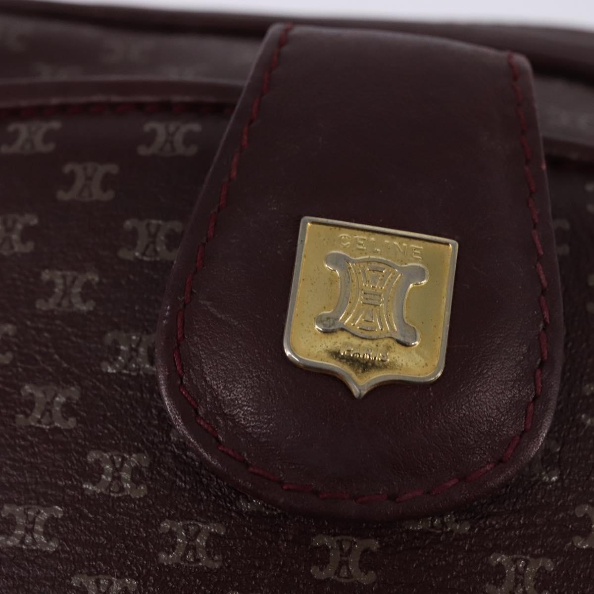 CELINE Macadam Canvas Shoulder Bag Bordeaux Gold Auth BA6206
