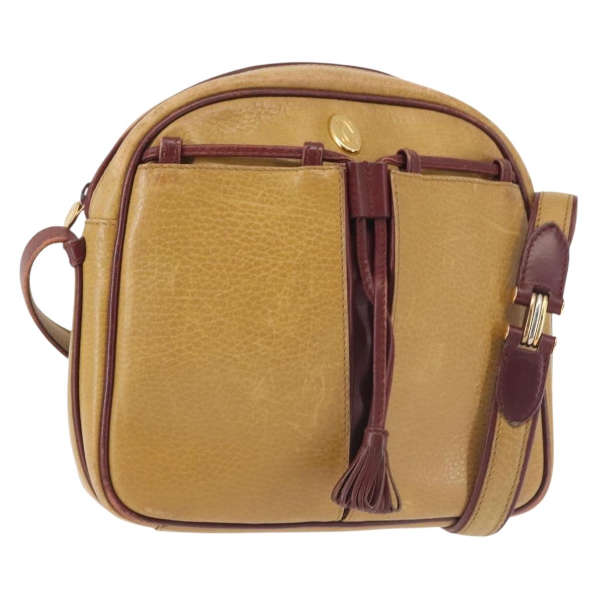 CARTIER Shoulder Bag Leather Beige Gold Auth BA6209