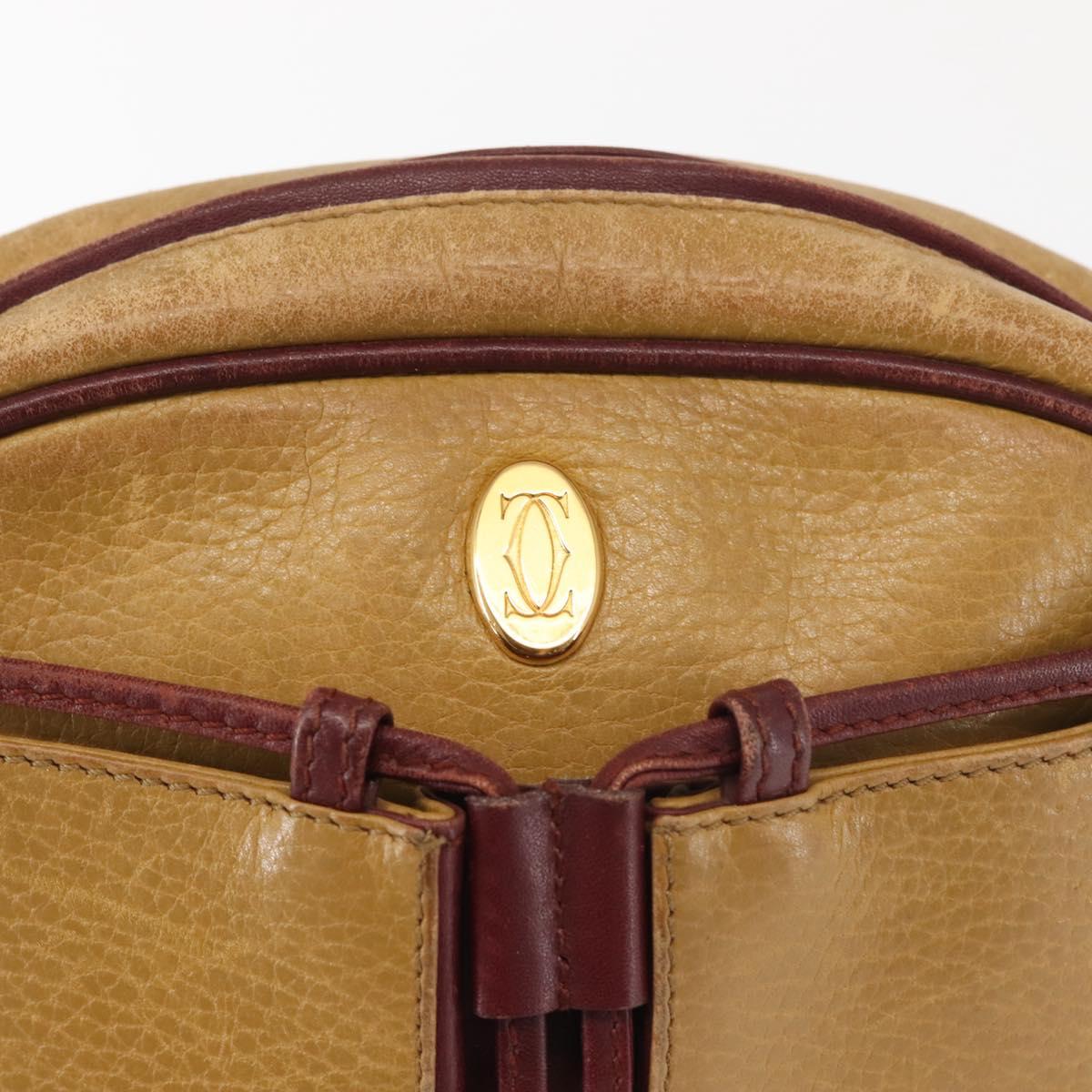 CARTIER Shoulder Bag Leather Beige Gold Auth BA6209