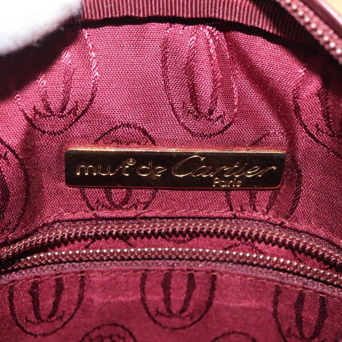CARTIER Shoulder Bag Leather Beige Gold Auth BA6209