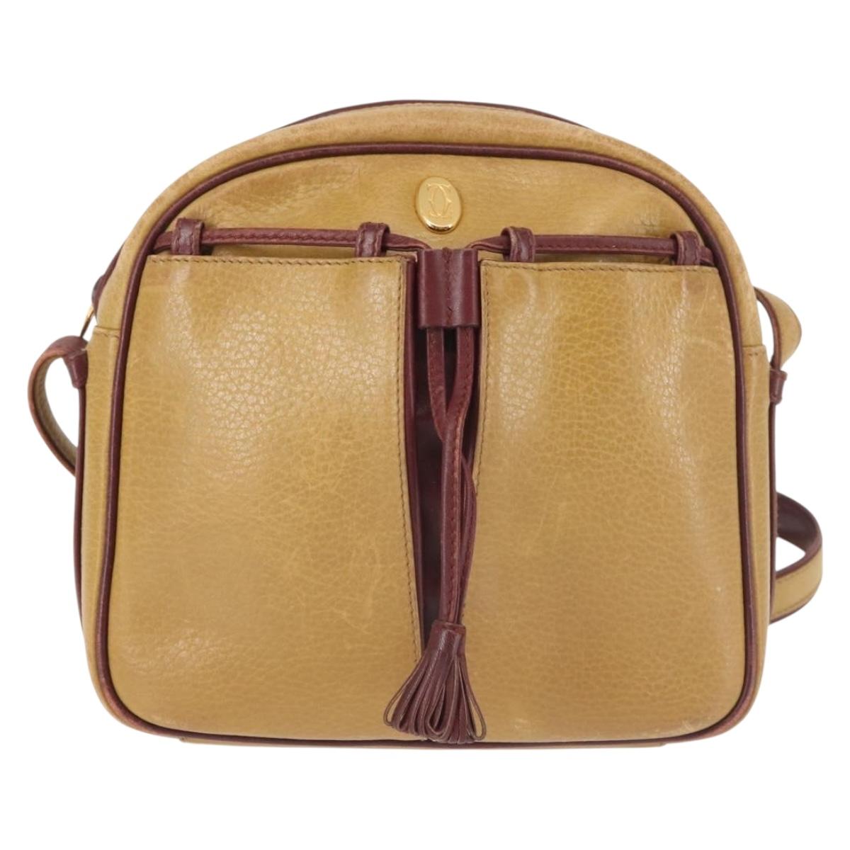 CARTIER Shoulder Bag Leather Beige Gold Auth BA6209