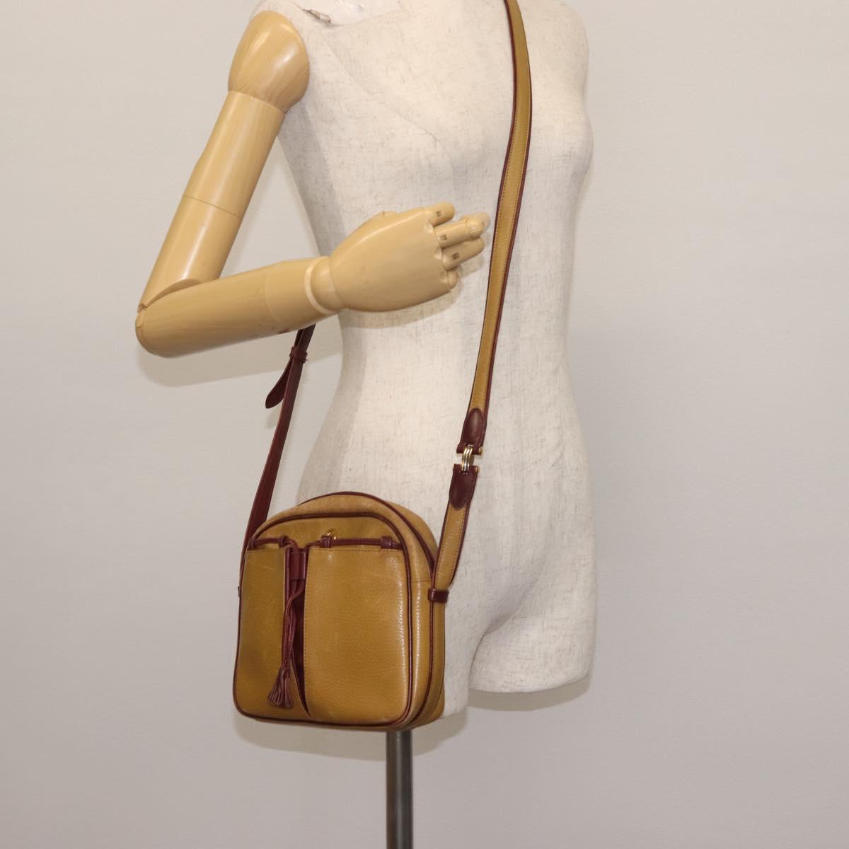 CARTIER Shoulder Bag Leather Beige Gold Auth BA6209
