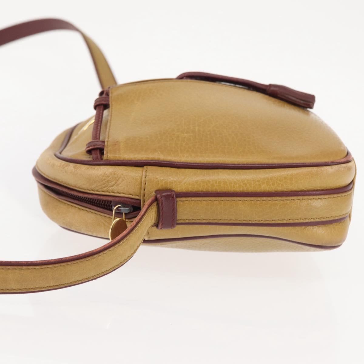 CARTIER Shoulder Bag Leather Beige Gold Auth BA6209