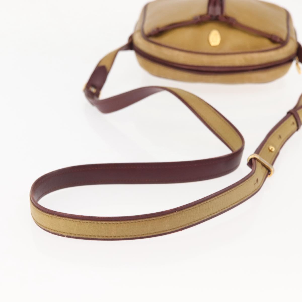 CARTIER Shoulder Bag Leather Beige Gold Auth BA6209