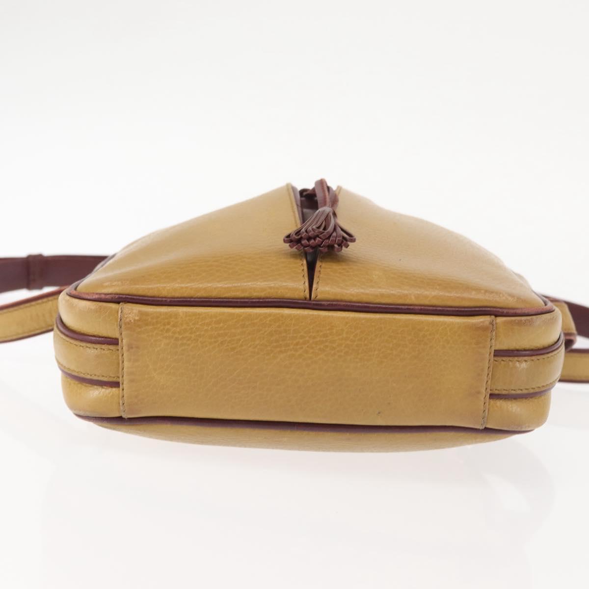 CARTIER Shoulder Bag Leather Beige Gold Auth BA6209