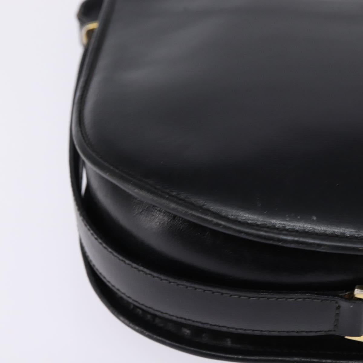 GUCCI Shoulder Bag Leather Black Gold Auth BA6212