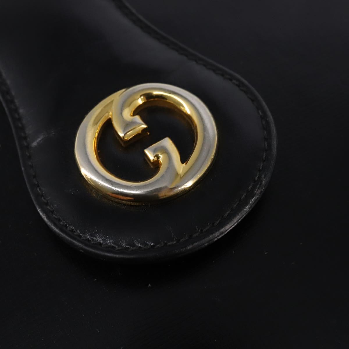 GUCCI Shoulder Bag Leather Black Gold Auth BA6212