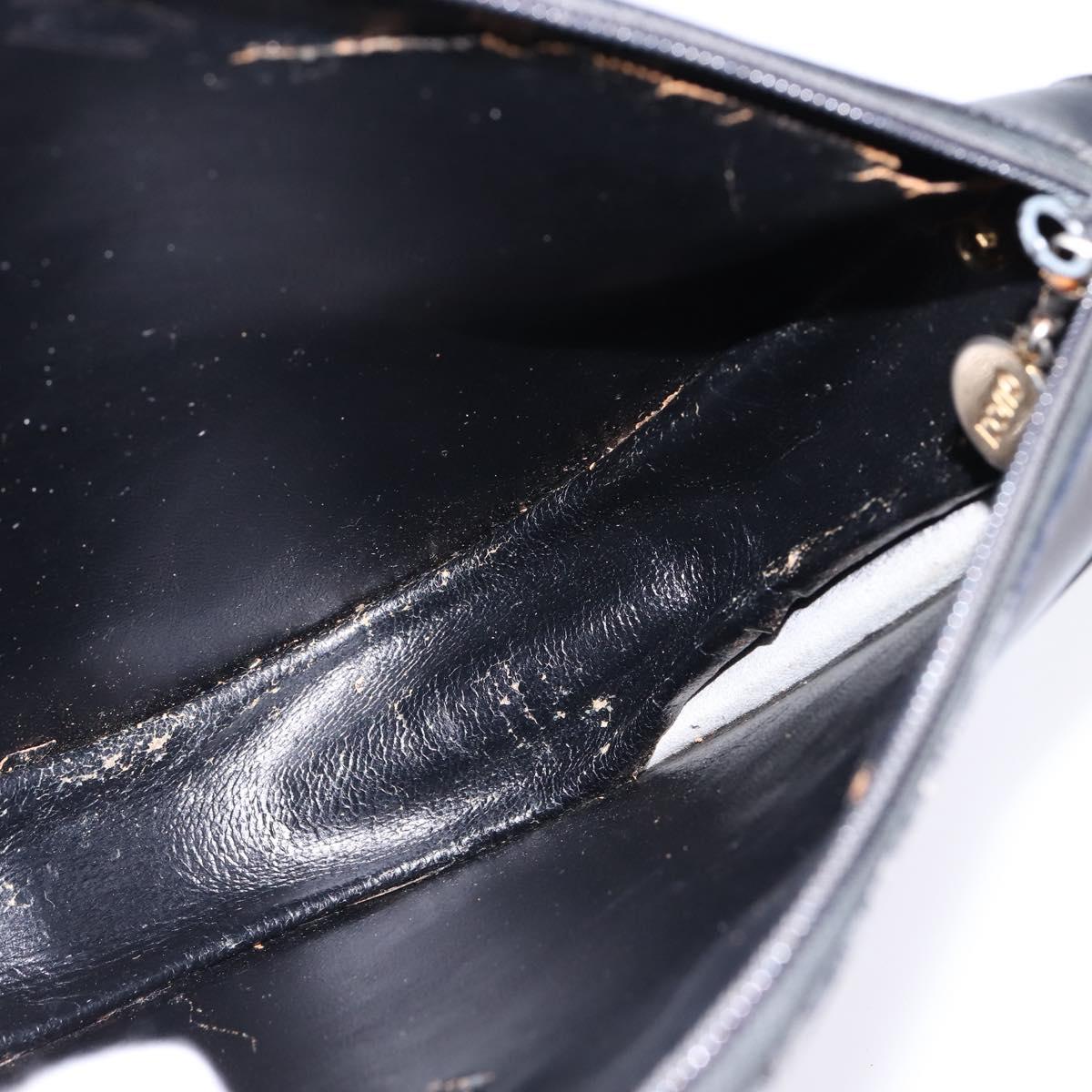 GUCCI Shoulder Bag Leather Black Gold Auth BA6212