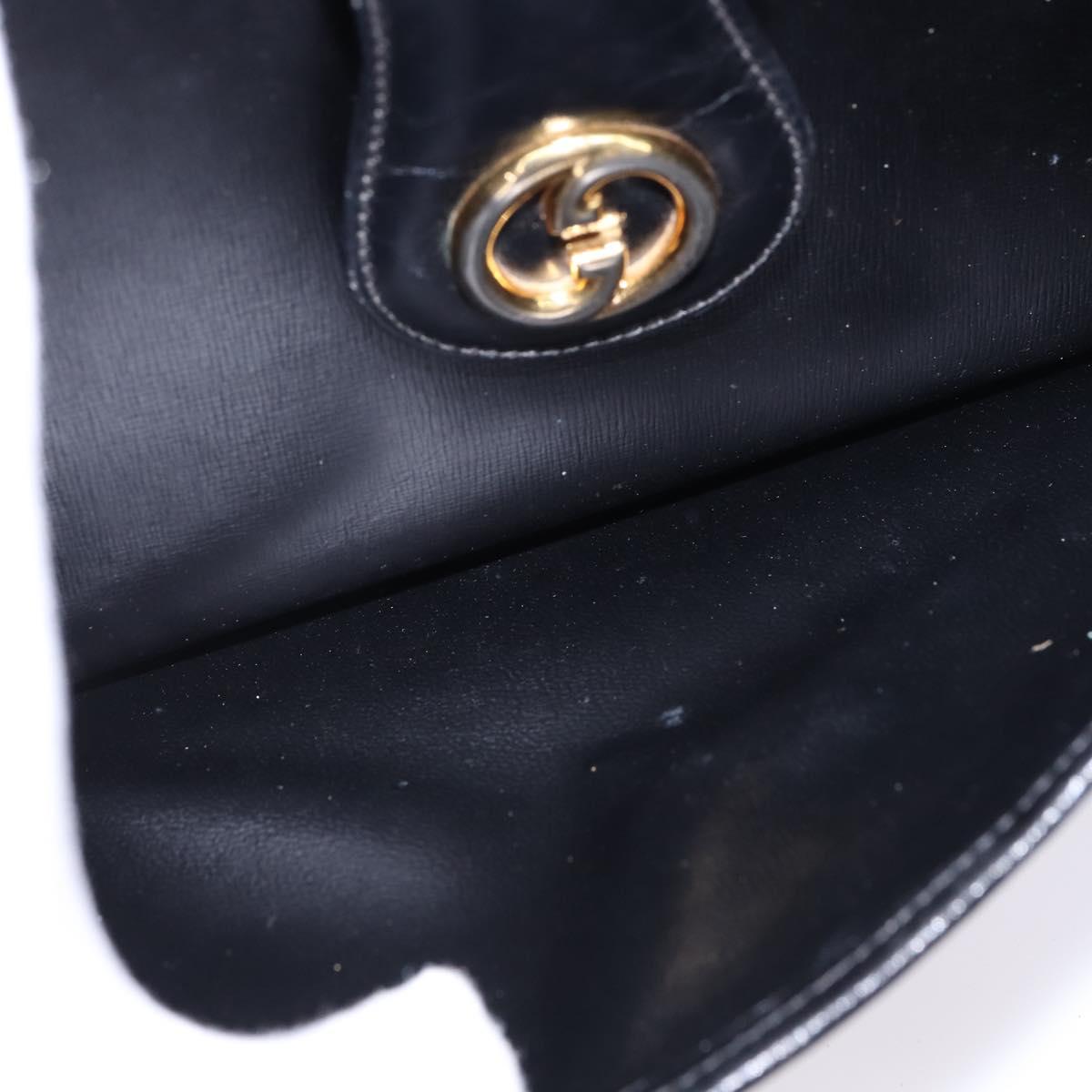 GUCCI Shoulder Bag Leather Black Gold Auth BA6212