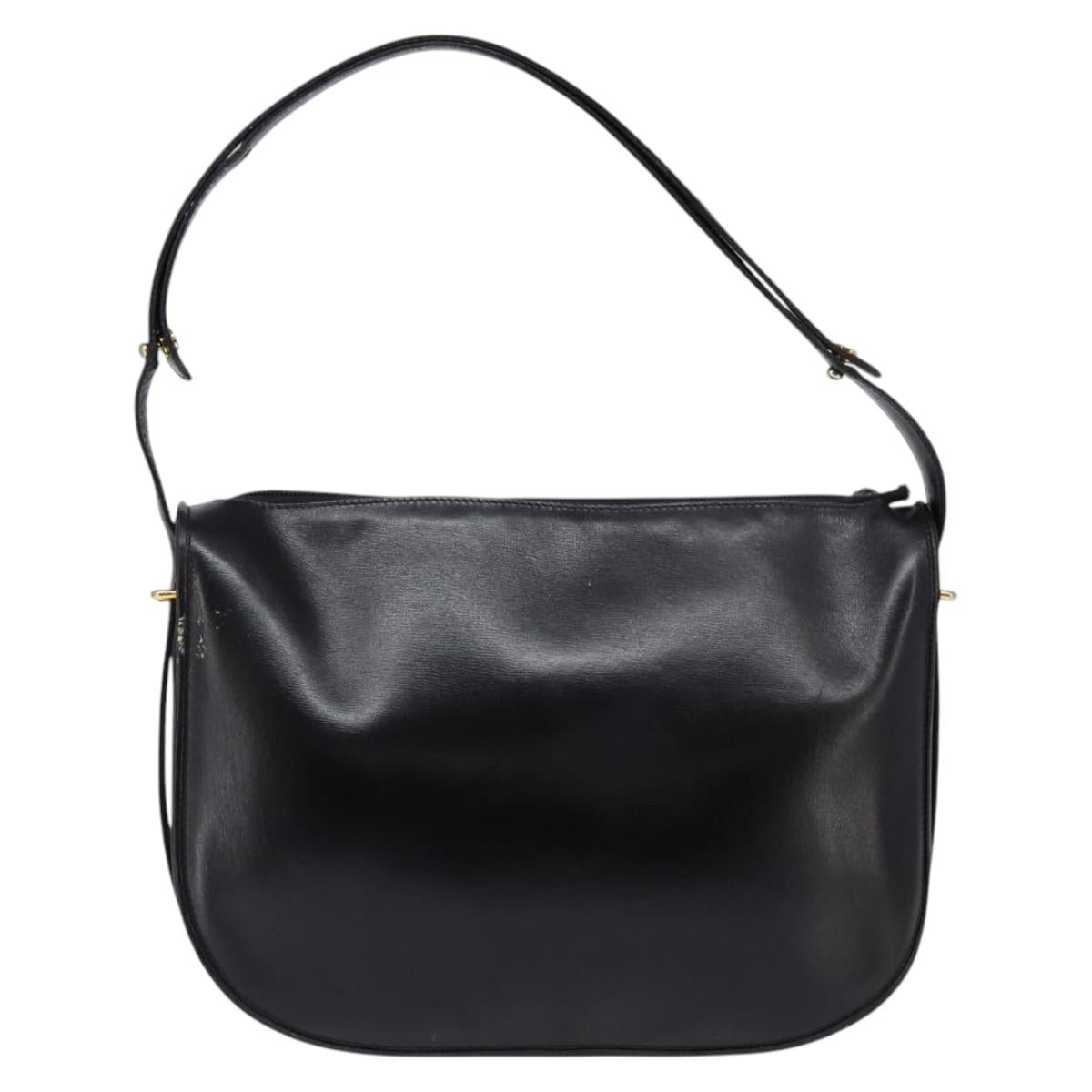 GUCCI Shoulder Bag Leather Black Gold Auth BA6212