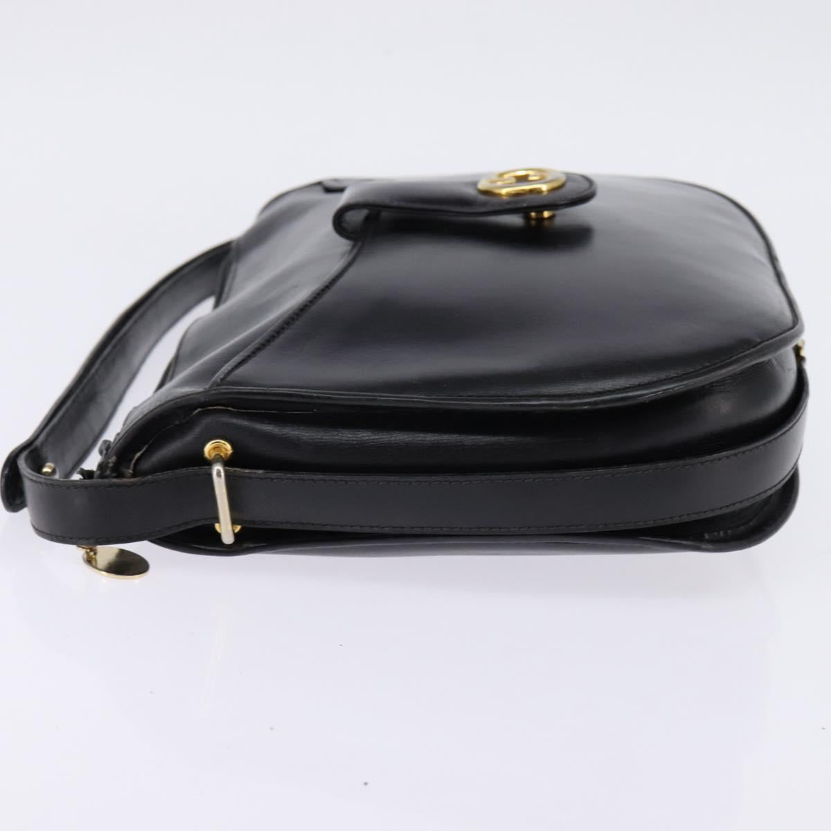 GUCCI Shoulder Bag Leather Black Gold Auth BA6212