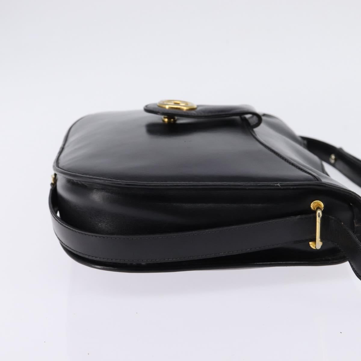 GUCCI Shoulder Bag Leather Black Gold Auth BA6212