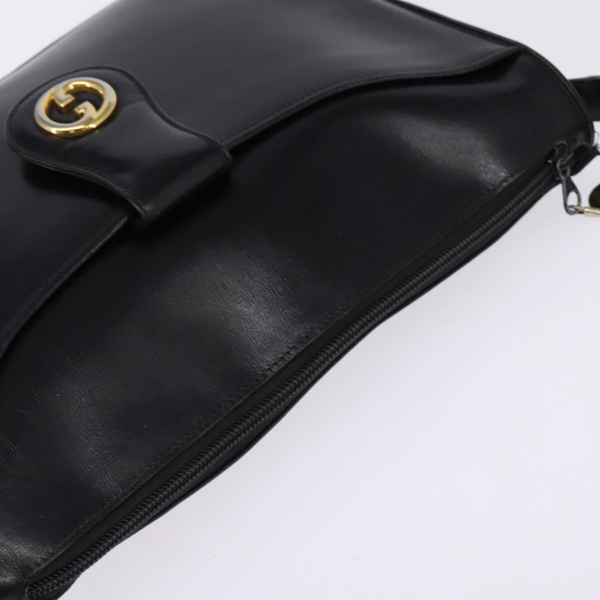 GUCCI Shoulder Bag Leather Black Gold Auth BA6212