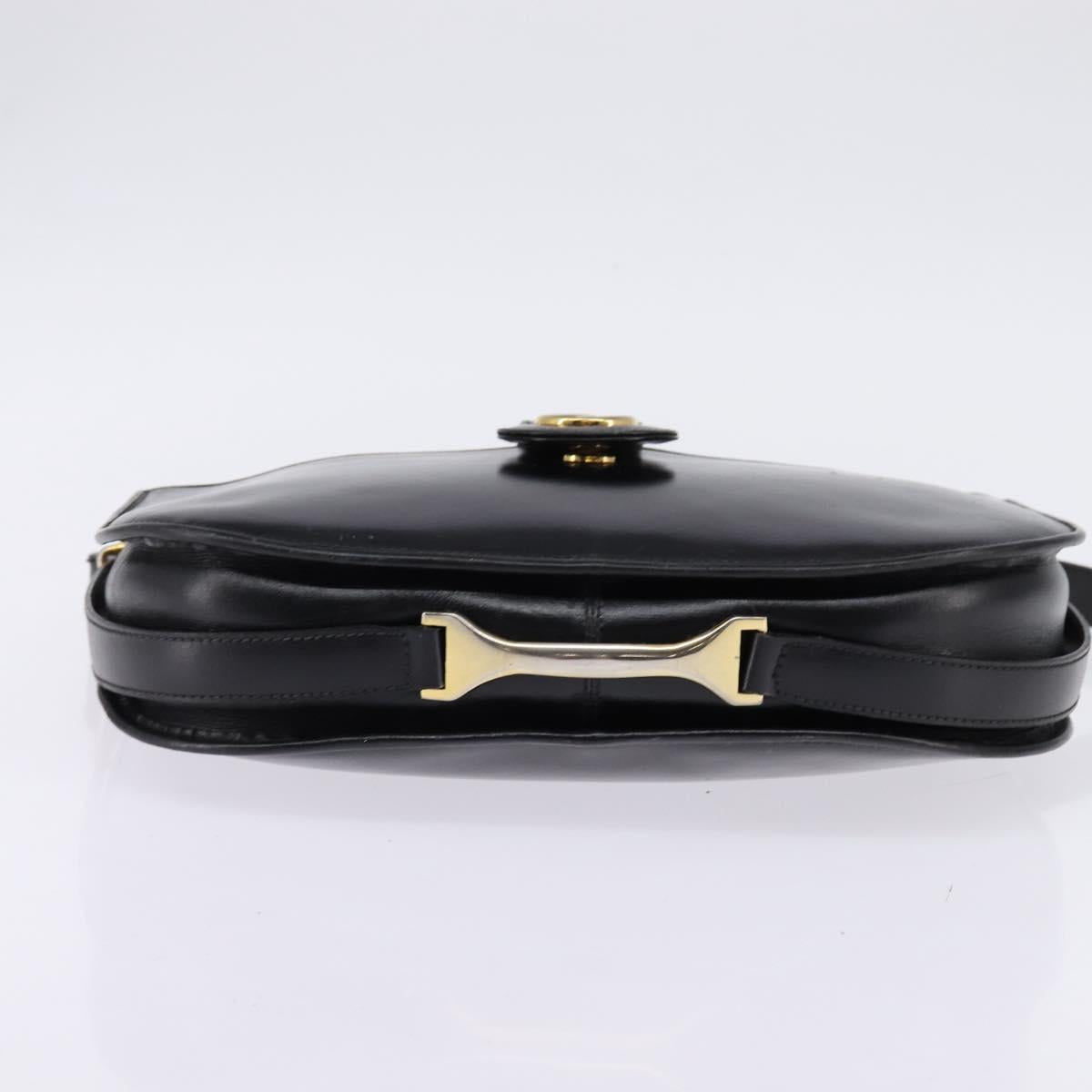 GUCCI Shoulder Bag Leather Black Gold Auth BA6212