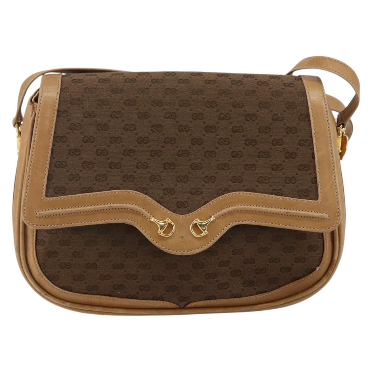 GUCCI Micro GG Canvas Shoulder Bag Brown Gold Auth BA6220