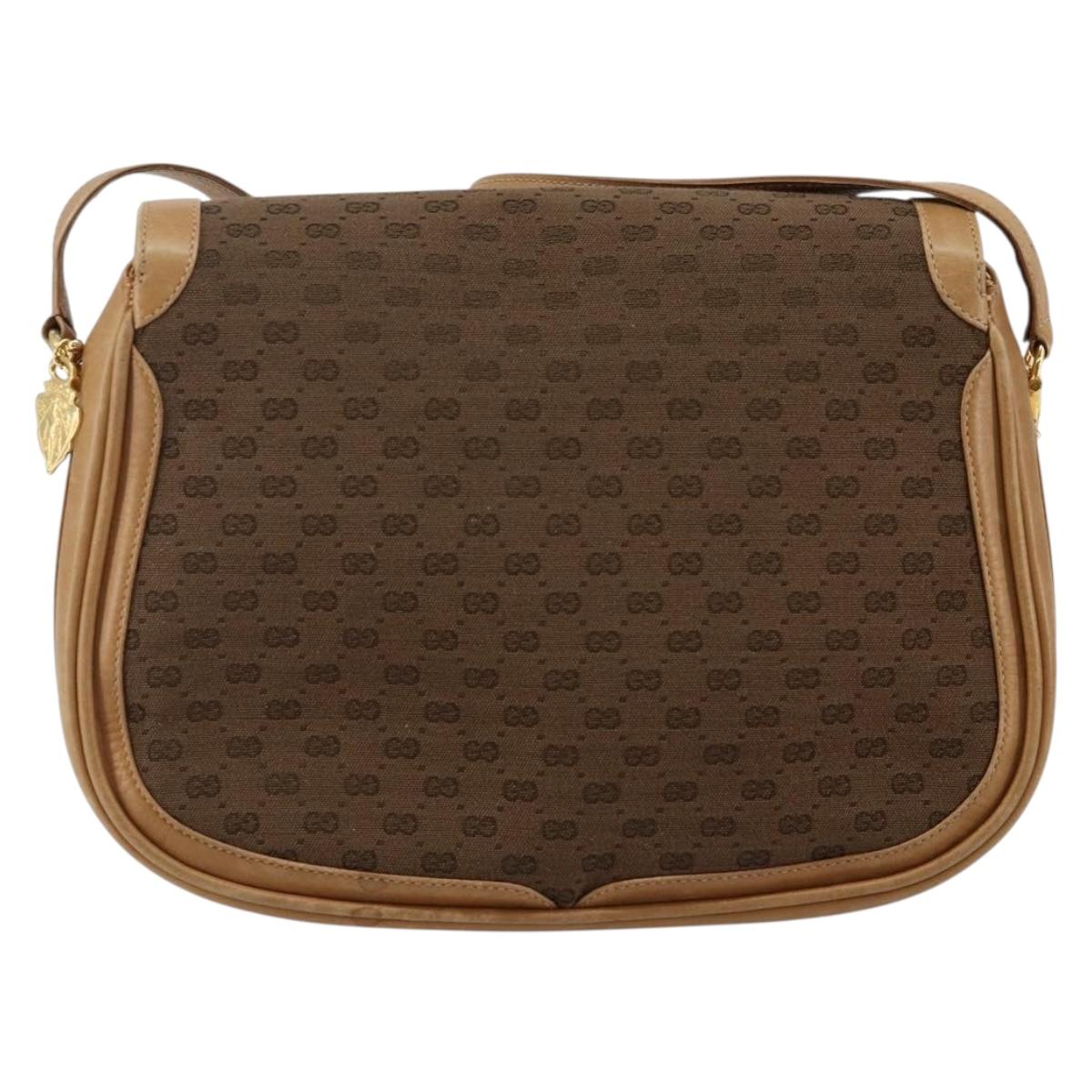 GUCCI Micro GG Canvas Shoulder Bag Brown Gold Auth BA6220