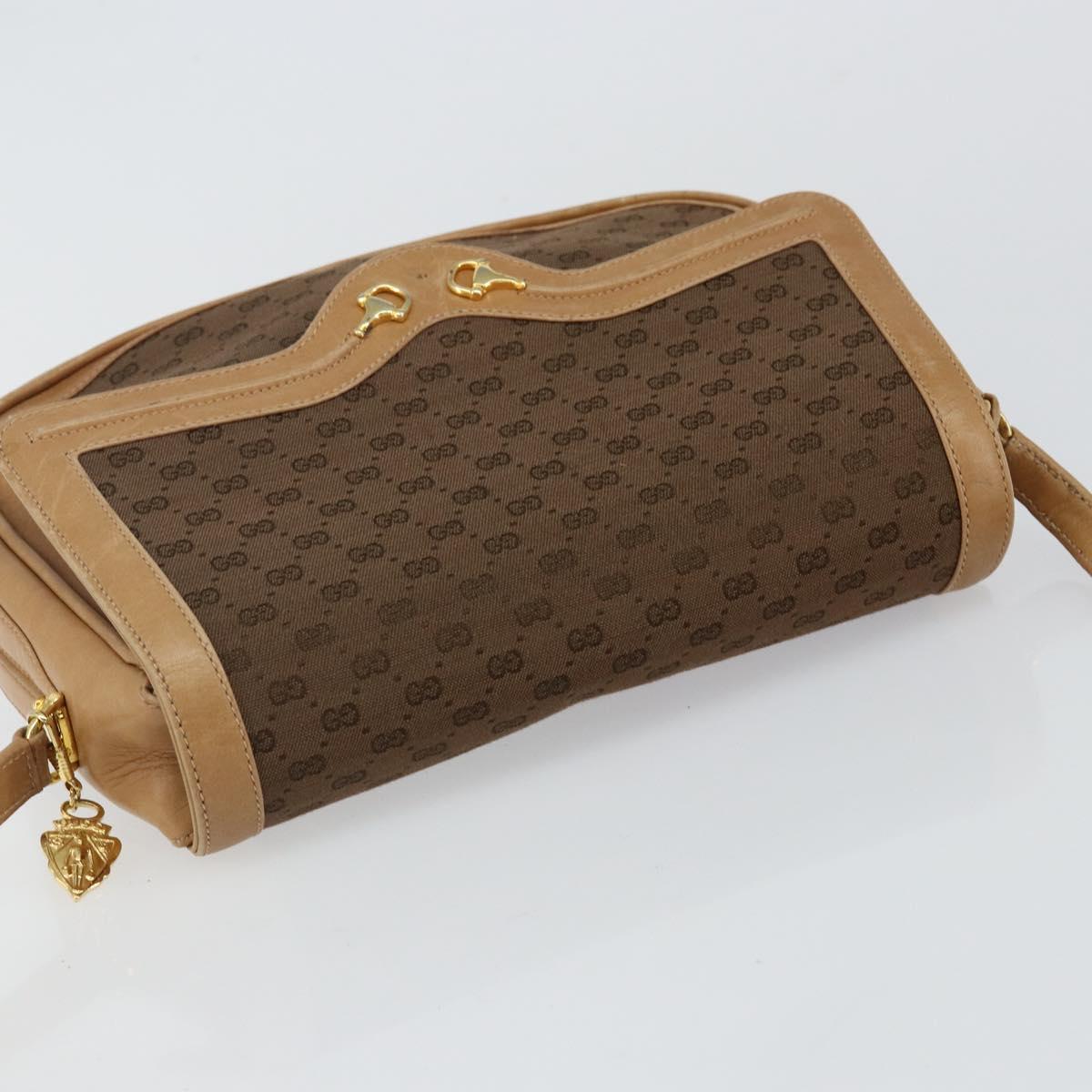 GUCCI Micro GG Canvas Shoulder Bag Brown Gold Auth BA6220