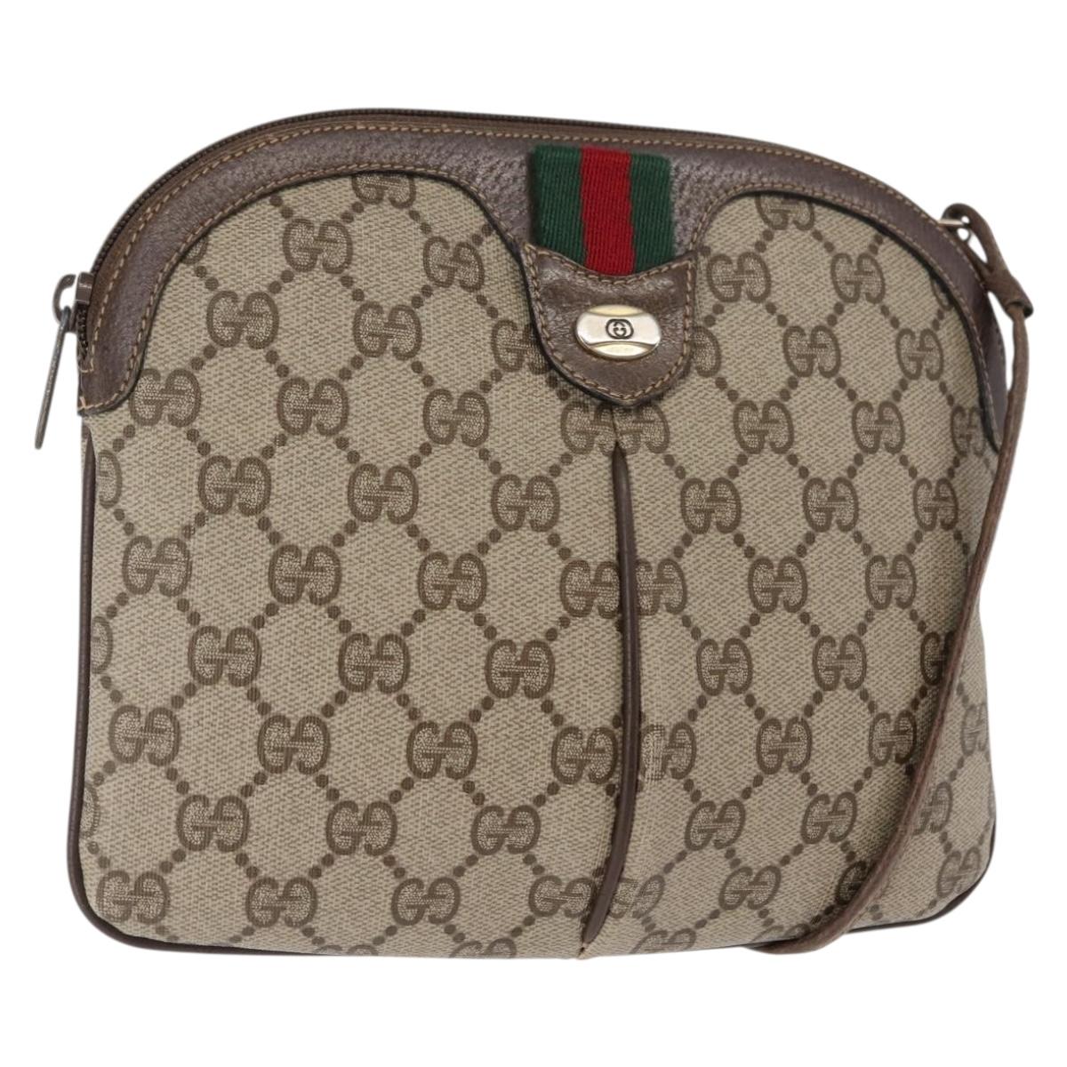 GUCCI GG Supreme Web Sherry Line Bag PVC Beige Gold Red 904 02 047 Auth BA6221