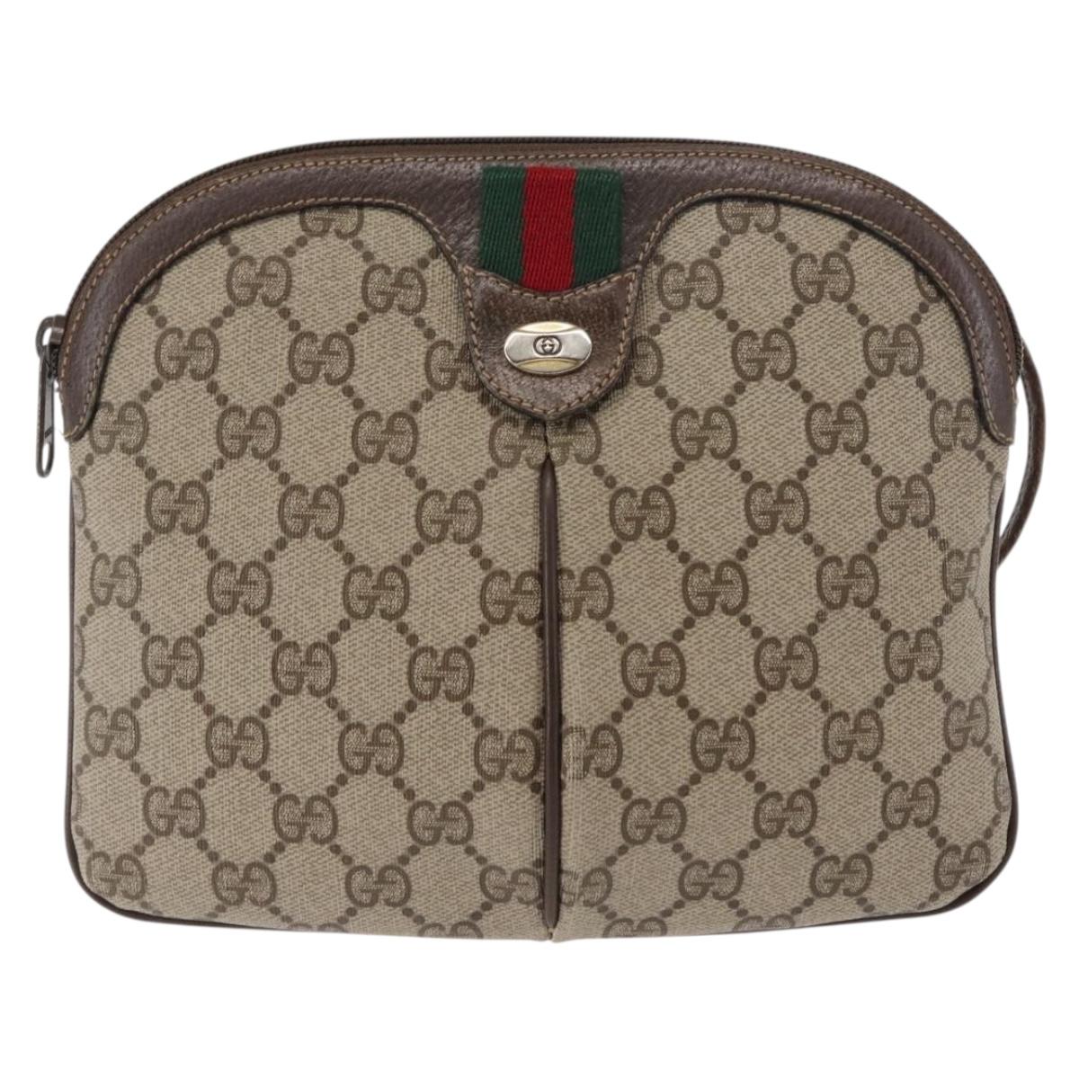 GUCCI GG Supreme Web Sherry Line Bag PVC Beige Gold Red 904 02 047 Auth BA6221