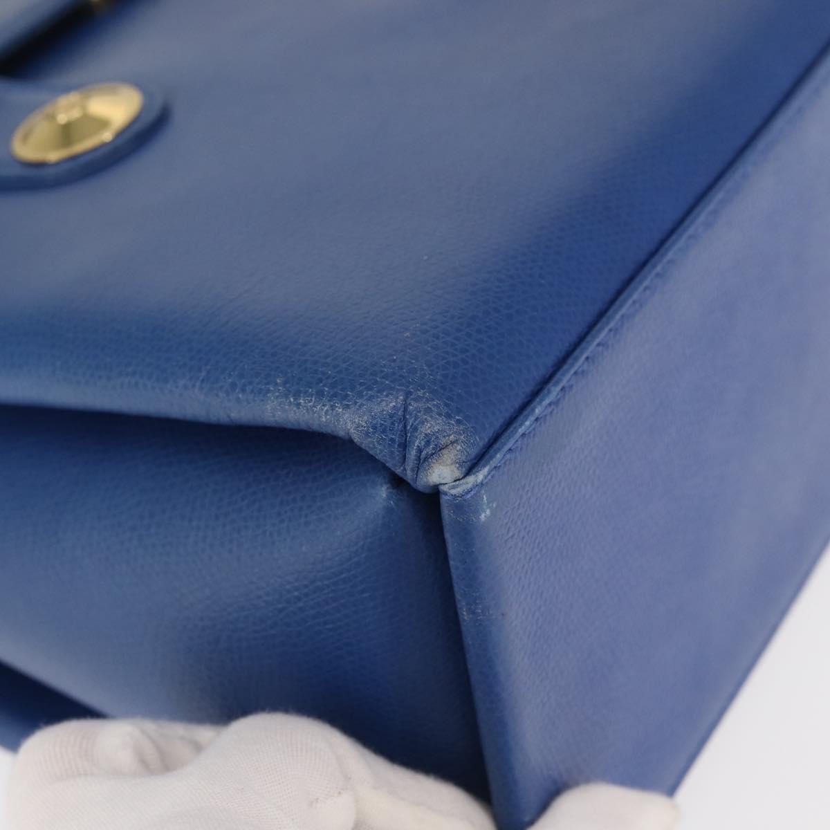 MCM Hand Bag Leather Blue Gold Auth BA6222